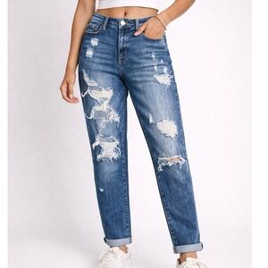 WB3 Judy Blue Boyfriend Fit Distressed Jeans Medium Wash JB8286MD Women 7/28